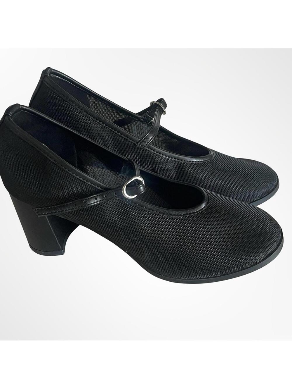 Scoop Black Mary Jane Block Heel Pumps with Adjustable Strap